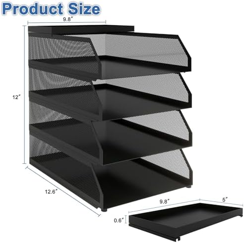 Natwind 4-Tier Stackable Metal Mesh Desk Paper Tray Organizer,Black - Image 2