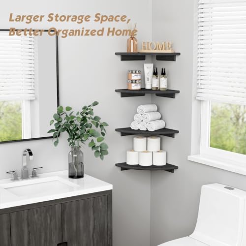 Forbena Black Floating Corner Bookshelf for Wall Set of 4, Large Corner Plant Shelves for Living Room, Rustic Rounded Hanging Bookshelves Wall Mounted for Bedroom Books, Kitchen, Closet, Office - Image 4