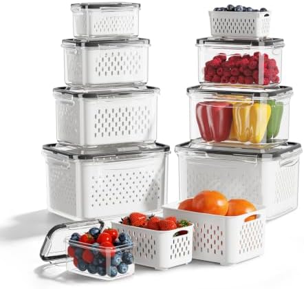 8 Pack Fruit Storage Containers for Fridge with Removable Colander by MSHOMELYDIRECT