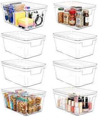MOONEDGE 8-Pack 10x6x5 Stackable Small Clear Storage Bins with Lids by MOONEDGE