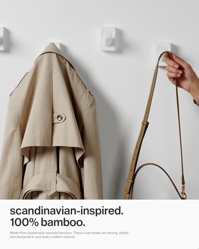 LARHN White Wall Hooks (4-Pack), Wall Mounted Coat Hooks for Wall, Wood Hooks for Hanging - Modern Scandinavian Home Decor - Series 6 - Image 2