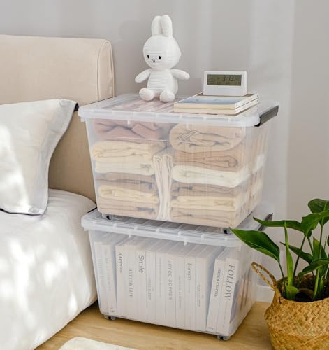 Cetomo 85Qt*6 Plastic Storage Bins, Storage Box, 6 Pack, Organizing Container with Wheels, Durable Lids and Secure Latching Buckles, Stackable and Nestable, Clear with Black Buckle - Image 4
