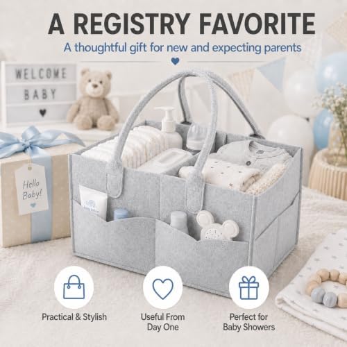 PandaEar Baby Diaper Caddy Organizer, Portable Diaper Holder Organizer Nursery Storage Basket for Wipes & baby stuff, Collapsible Baby Organizer with Divided Design (Grey) - Image 4