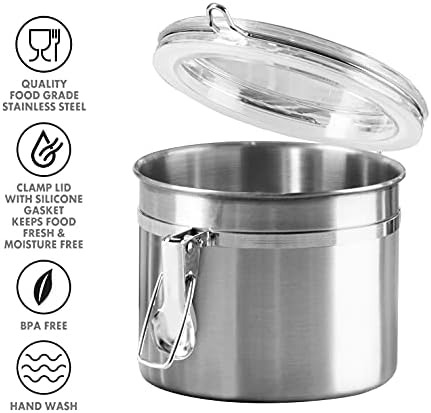 Oggi Stainless Steel Kitchen Canister 26 fl oz - Airtight Clamp Lid, Clear See-Thru Top - Ideal for Kitchen Storage, Food Storage, Pantry Storage. Size 5" x 3.5". - Image 3