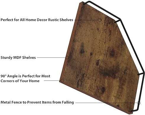 HORLIMER Set of 3 Floating Corner Shelf Wall Mount with Fence, Brown - Image 4
