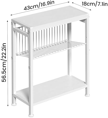 End Table Set of 2 for Small Space, 3-Tier Narrow Side Table with Magazine Holder,Small Nightstand, Skinny Snack Couch Table in Living Room, Bedroom Study and Balcony (White) - Image 3