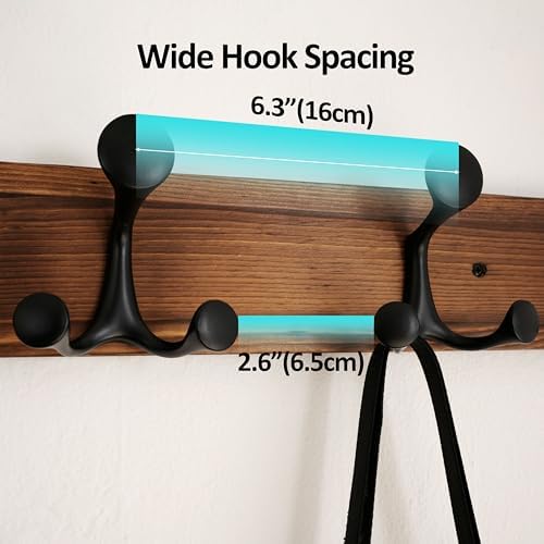 WEBI Coat Rack Wall Mount,24" Solid Wood Coat Hooks Wall Mounted Coat Hanger,16" Hole to Hole,Heavy Duty Hook Rack,4 Triple Hooks for Hanging Coats,Jacket,Hat,Backpack,Farmhouse,Brown - Image 4
