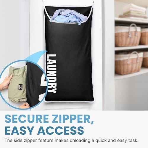 Hanging Laundry Hamper Bag XL 40x22", Space Saving over the Door Storage Bags, Behind the Door Hampers for Dirty Clothes & Wall Mounted Basket for Bathroom, Organizer for Small Room Spaces RV - Image 3