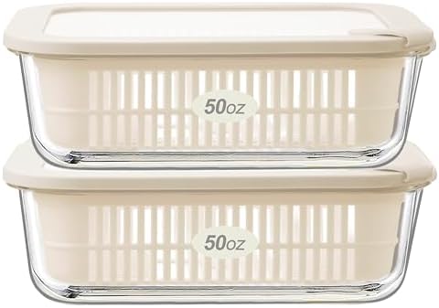 Urban Green Glass Food Storage Containers with Glass Lids, Microwave Safe Food Container Set, Aitight Meal Prep Container Set, BPA Free Colander, LeakProof, 2 Pack by LiveaLifeEasierandGreener