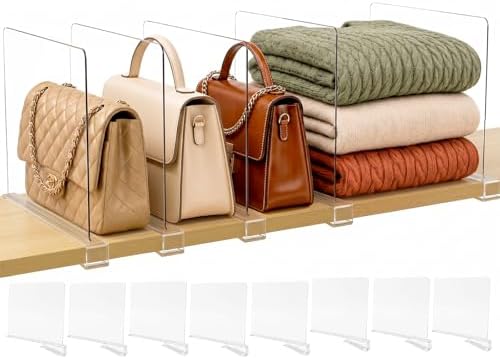SortNStore Shelf Dividers Purse Organizer for Closet: Acrylic Clear 8 Pack by SortNStore