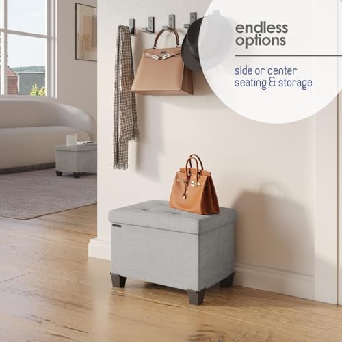 Storage Ottoman Cube with Small Bin, 16-in Square Ottoman with Storage for Living Room and Bedroom, Small Ottomans Foot Rest, Fabric Foot Stools Ottomans Max 330lbs, Light Grey - Image 6