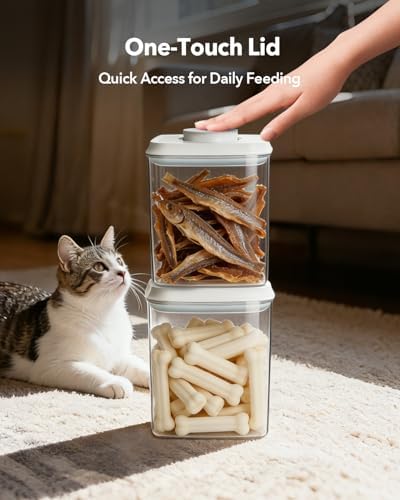 Dog Food Storage System with One-Touch Lid & Scoop, Mixed Size Set (2.8 QT / 2.65 L & 4.2 QT / 4.0 L) Cat Food Storage Container，Stackable Durable PET for Kibble, Treats & Complete Feeding - Image 3