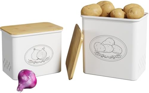 Lifewit Plastic Potato and Onion Storage Bin Box, Set of 2, White by Lifewit