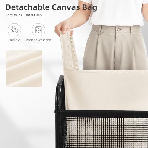 STORAGE MANIAC Rolling Laundry Hamper with Wheels 1-Section Laundry Sorter Rolling Laundrys Basket on Wheels with Removable Bag Clothes Hamper Laundrys Organizer Cart Bathroom Bedroom 90L Beige - Image 4