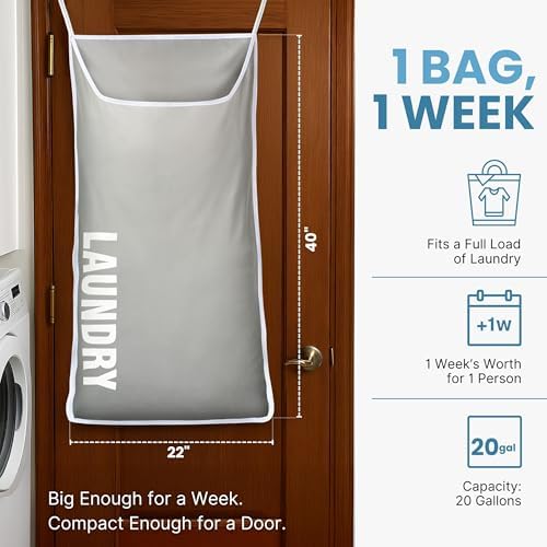 Hanging Laundry Hamper Bag XL 40x22", Space Saving over the Door Storage Bags, Behind the Door Hampers for Dirty Clothes & Wall Mounted Basket for Bathroom, Organizer for Small Room Spaces RV - Image 2