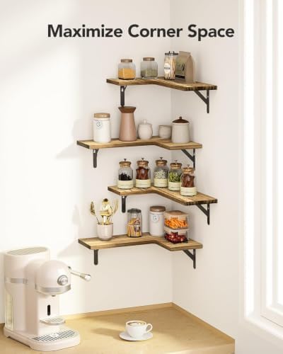Amada Corner Floating Shelves, Paulownia Wood, Set of 4, Natural Wood - Image 5