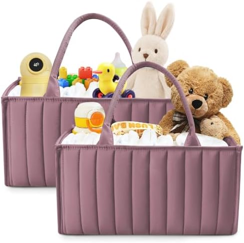 SWEET DOLPHIN 2-Pack Baby Diaper Caddy Organizers, Stylish Storage Baskets for Newborn Essentials, Diaper Station & Car Travel, Value Bundle for Baby Shower Gifts & Registry Must-Haves - Tan by SWEET+DOLPHIN