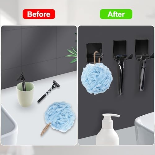 CGBE Shower Holders for Razors, 2 Pack Squeegee Holder and 2 Pack Razor Holder, Razors Holder for Shower Heavy Duty Waterproof Hook for Squeegee Loofah - Black - Image 5
