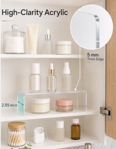 2 Pack Acrylic Medicine Cabinet Organizer, Narrow Bathroom Mirrior Cabinet Storage Shleves, Clear Acrylic Risers for Vanity, Kitchen & RV (11.34 x 2.95 x 3.66 in) - Image 3