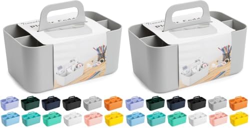 Tiawudi Multipurpose Caddy Organizer, Plastic Caddy with Handle, Stackable Desk Organizer for Stationery, Marker and Pencil, Office Supplies Organizer, Dorm Caddy (Pack of 2) by Tiawudi