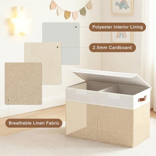 Bagnizer Large Toy Storage Box with Lids, Collapsible Sturdy Baby Storage Organizer Chest Bin Basket for Kids, Boys, Girls, Playroom, Nursery, Bedroom, Closet 25"x13"x16" (Beige and White) - Image 3