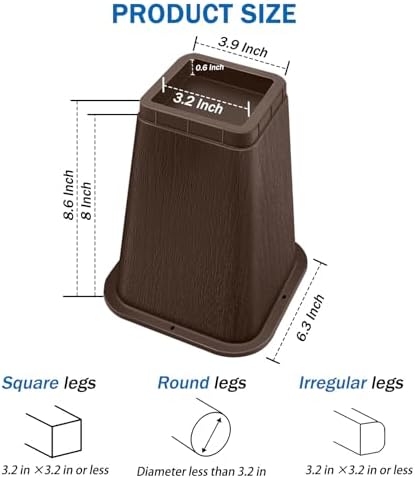 ANNKUT 8 Inch Heavy Duty Bed Risers, Furniture Risers for Desk, Chair, Table or Sofa, Couch Lift Risers, Supports up to 2200 lbs per Leg(9 Pack Brown) - Image 2