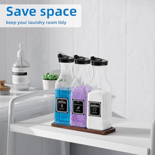 54oz Laundry Detergent Dispenser,Liquid Container with Brown Wood Tray - Image 6