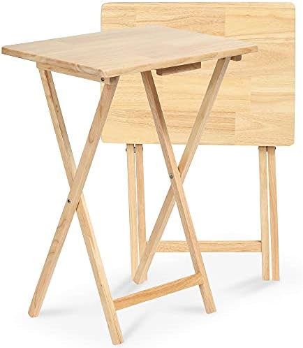 PJ Wood Folding TV Tray Tables, Natural Finish, 2-Piece Set by PJWood