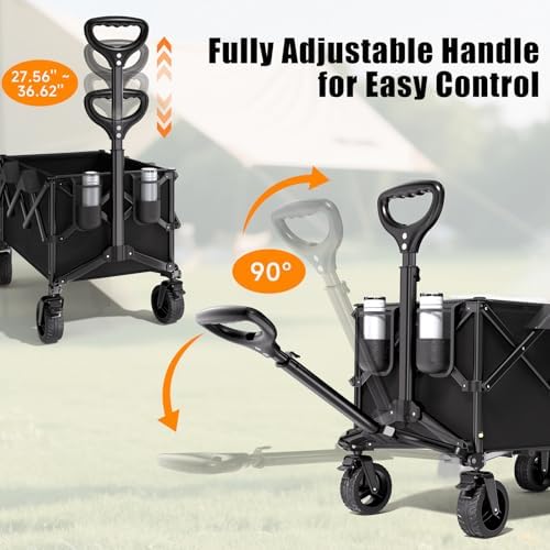 Collapsible Wagon Cart, 480lbs Heavy Duty Wagon with All-Terrain Wheels (Black) - Image 6