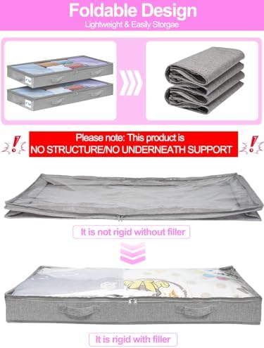 punemi 4 inch High Soft Low Profile Under Bed Storage Bins, 2 Pack, Grey - Image 2