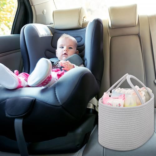 COMSE Large Cotton Rope Baby Diaper Caddy Organizer with Handles, Cool Gray - Image 4