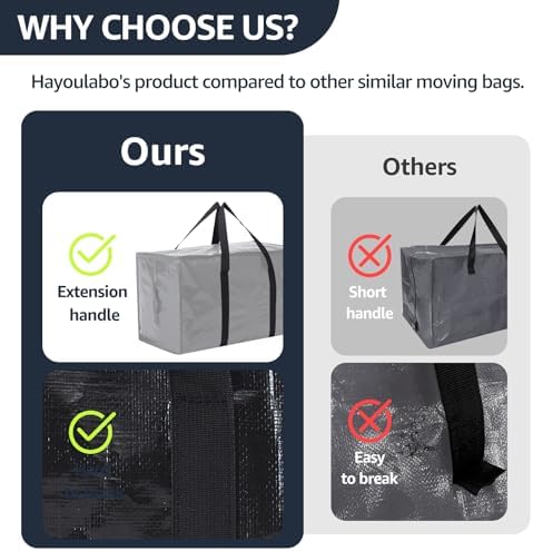 Moving Bags Heavy Duty Extra Large, Moving Boxes, Moving Supplies Essentials, Blue Storage Bins with Lids, Plastic Packing Totes, Storage Bags for Clothes with Handles & Zippers Black, 4 Pack - Image 4