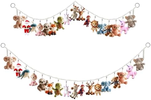 2 Pcs 80” Cotton Hanging Storage Chains for Stuffed Animal, Each Boho Display Chain Comes with 20 Metal Clips, Nursery Hanging Storage Organizer for Wall or Corner Nursery playroom (Beige) by Unknown
