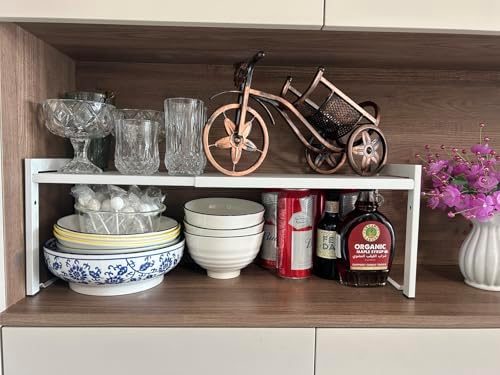 Expandable Cabinet Shelf 7.9"D Adjustable Countertop Riser Metal Rack White - Image 6