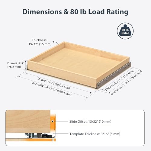Pull Out Drawers for Kitchen Cabinets 26" W x 21" D Birch Wood - Image 2