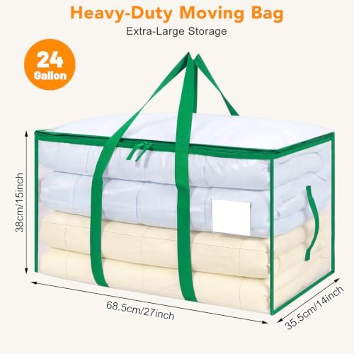 4 Pack 93L Extra Large Heavy Duty Clear Moving Bags 200LBS, Green Edges - Image 2