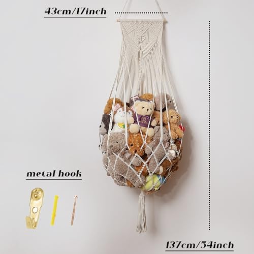 Amdermi Stuffed Animal Net or Hammock Wall Hanging Net Over Door Organizer for Stuffies Plush Toy Storage Boho Macrame Toy Display Nursery Bedroom Decor Stuffy Animal Toy Organizer (Cream) - Image 5