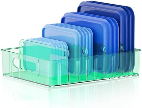 LYNG Lid Organizers Inside Cabinet, Clear Plastic Storage Lid Organizer With 4 Adjustable Dividers, Food Container Lid Organizer For Kitchen Pantry Green by Unknown