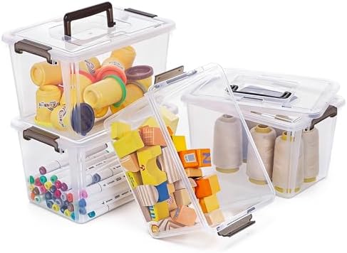 Citylife 4 Packs Plastic Storage Bins with Latching Lids Clear Storage Box with handle Stackable Storage Containers for Organizing Toys, Crafts, Tools by CITYLIFEHomeOrganization