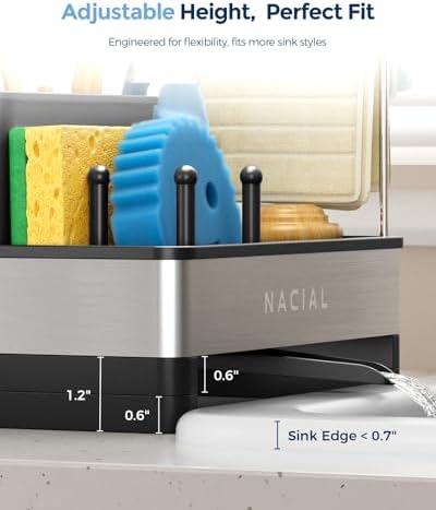 Nacial Kitchen Sink Organizer, Sink Caddy with Sponge & Tall Brush Holder - Image 4