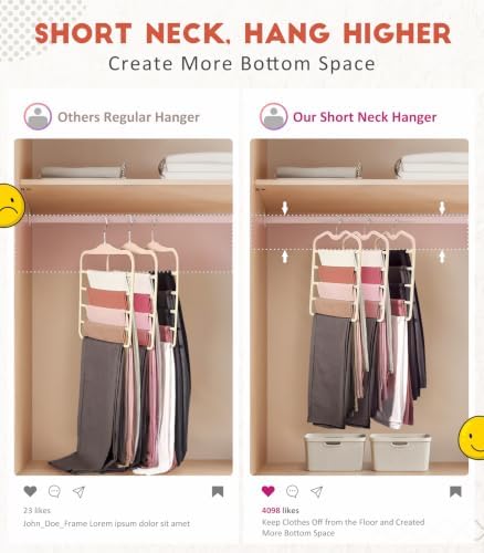 Pants Hangers Space Saving,5 Pack 5 Tier Velvet Short Neck Pants Hangers - Image 2