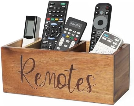 LBEMEY Acacia Wood TV Remote Holder, Caddy and Organizer for Table, Vintage Farmhouse Desk Caddy (Brown for 5+ Remote Controls) by LBEMEY