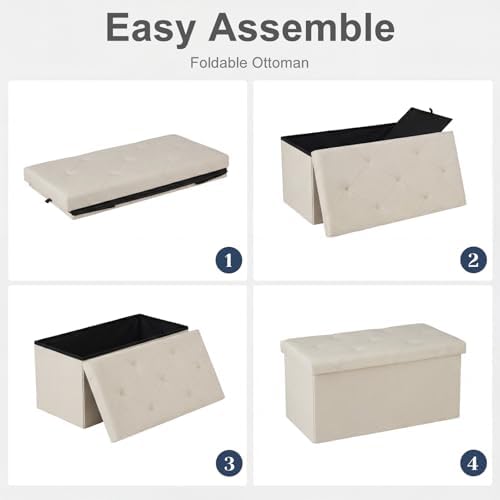 DUMOS 30 Inch Foldable Storage Ottoman Bench, Large Ottoman with Storage - Image 6