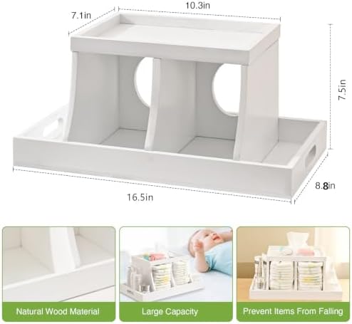 Diaper Caddy Organizer, Changing Table Organizer, Wooden Diaper Organizer for Nursery, Baby Diaper Storage Organizer with Removable Dividers (White, Rectangular Size) - Image 4