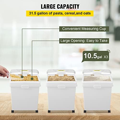 VEVOR Ingredient Bin, 10.5 Gallons Capacity Ingredient Storage Bin, PP Material Flour Bins On Wheels, White Shelf Ingredient Bin with Scoop and Sliding Lid, Commercial Storage Bins 3 Pcs/Set - Image 4