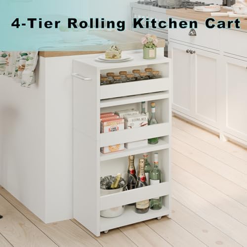 MARTY Slim Rolling Storage Cart, Wood Utility Kitchen Bathroom Laundry Cart - Image 5