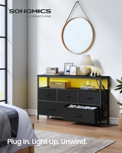 SONGMICS Dresser with App-Controlled LED Lights, 5 Fabric Drawers Dresser - Image 3