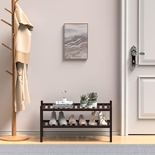 ROMGUAR CRAFT 2 Tier (Thick) Bamboo Shoe Rack for Closet Free Standing Wood Shoe Shelf for Entryway Small Space Stackable 27"x12"x14" (Black Brown) - Image 2