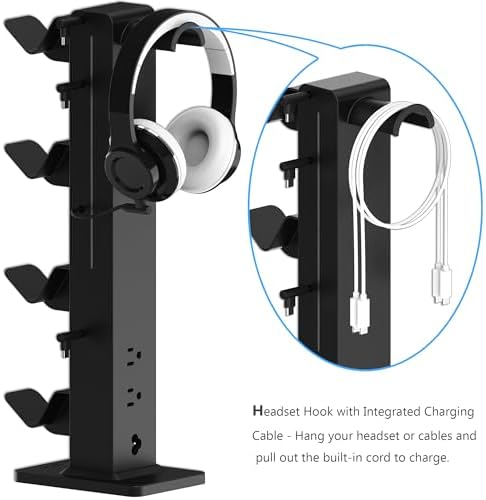 KAFRI RGB Gaming Headphone Stand with Controller Holder, Desk Organizer with Retractable Charger Cable, 2 AC Outlets & 4 Type-C Charging Ports, PC Gaming Accessories for Headset & Controller (Black) - Image 7