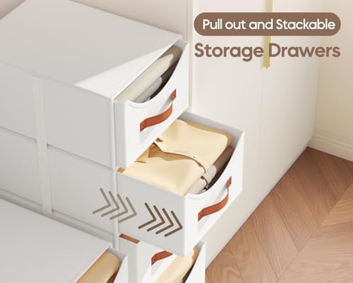 Homsorout Stackable Storage Drawers - Fabric Pull Out Organizer, White - Image 4